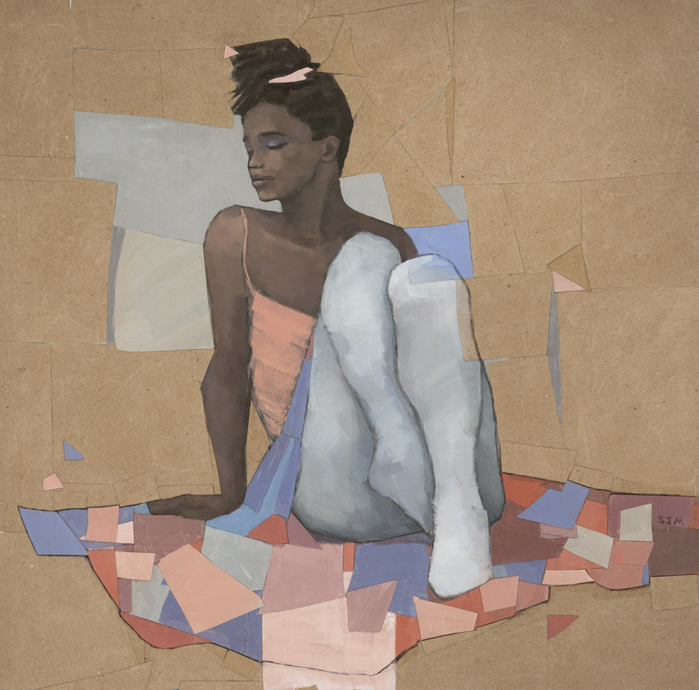 Black ballerina collage painting by Stephen Mitchell
