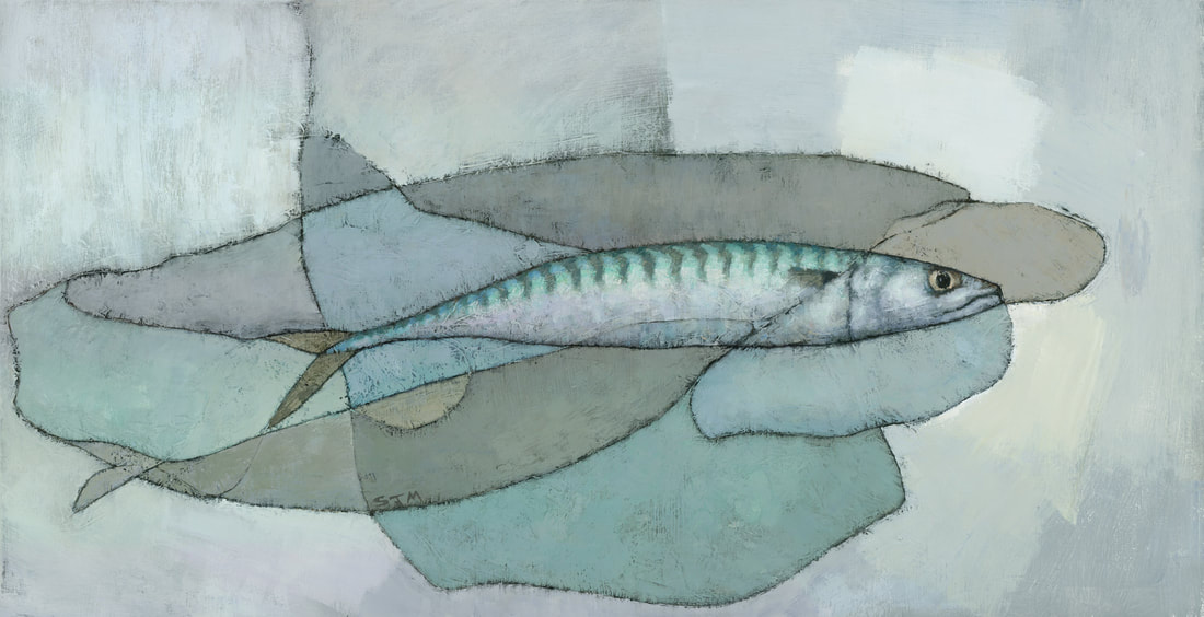 Cornish Mackerel muted abstract fish painting by Steve Mitchell