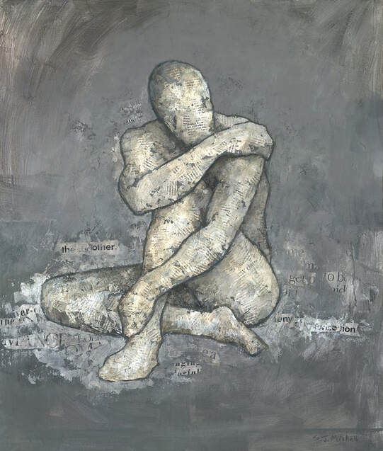 Modern mixed media male nude figure painting by Stephen Mitchell.