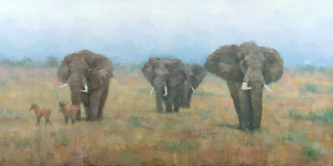 Contemporary impressionist elephant painting by wildlife artist Stephen Mitchell