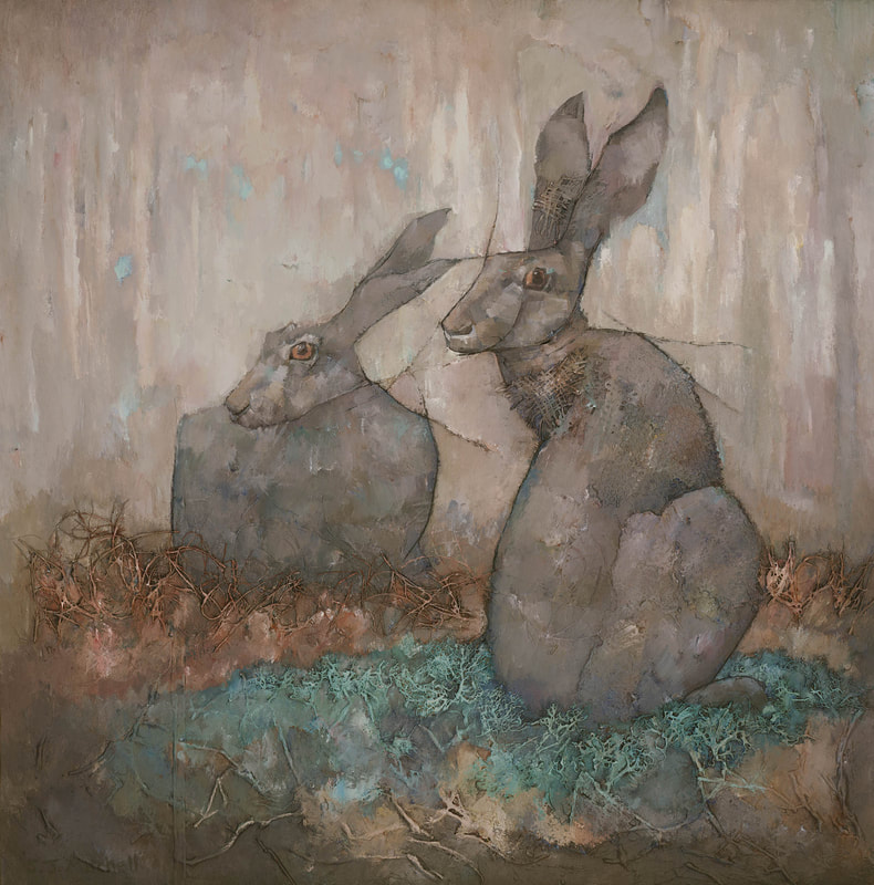 Mixed media Hare or Jackrabbit painting by artist Stephen Mitchell