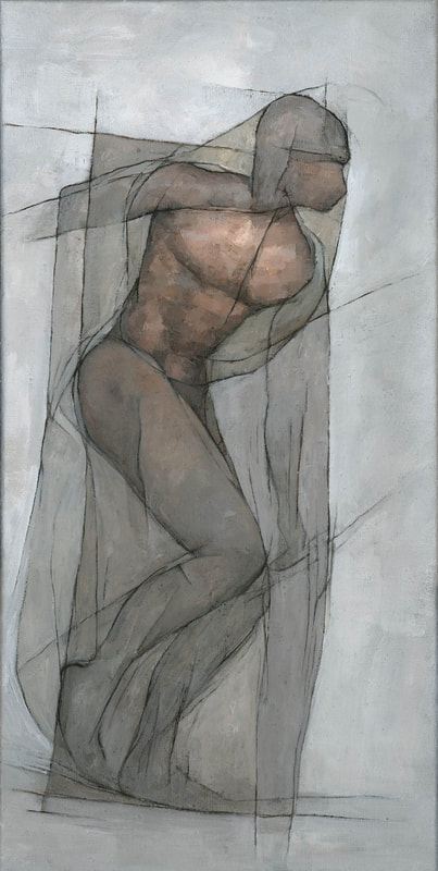 Abstract geometric male nude figure painting by Stephen Mitchell