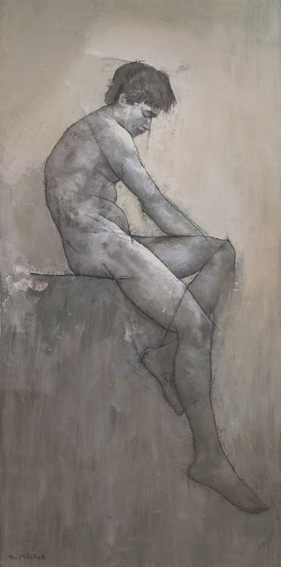 Male nude figure painting, inspired by Ancient Greek statues, by Stephen Mitchell.