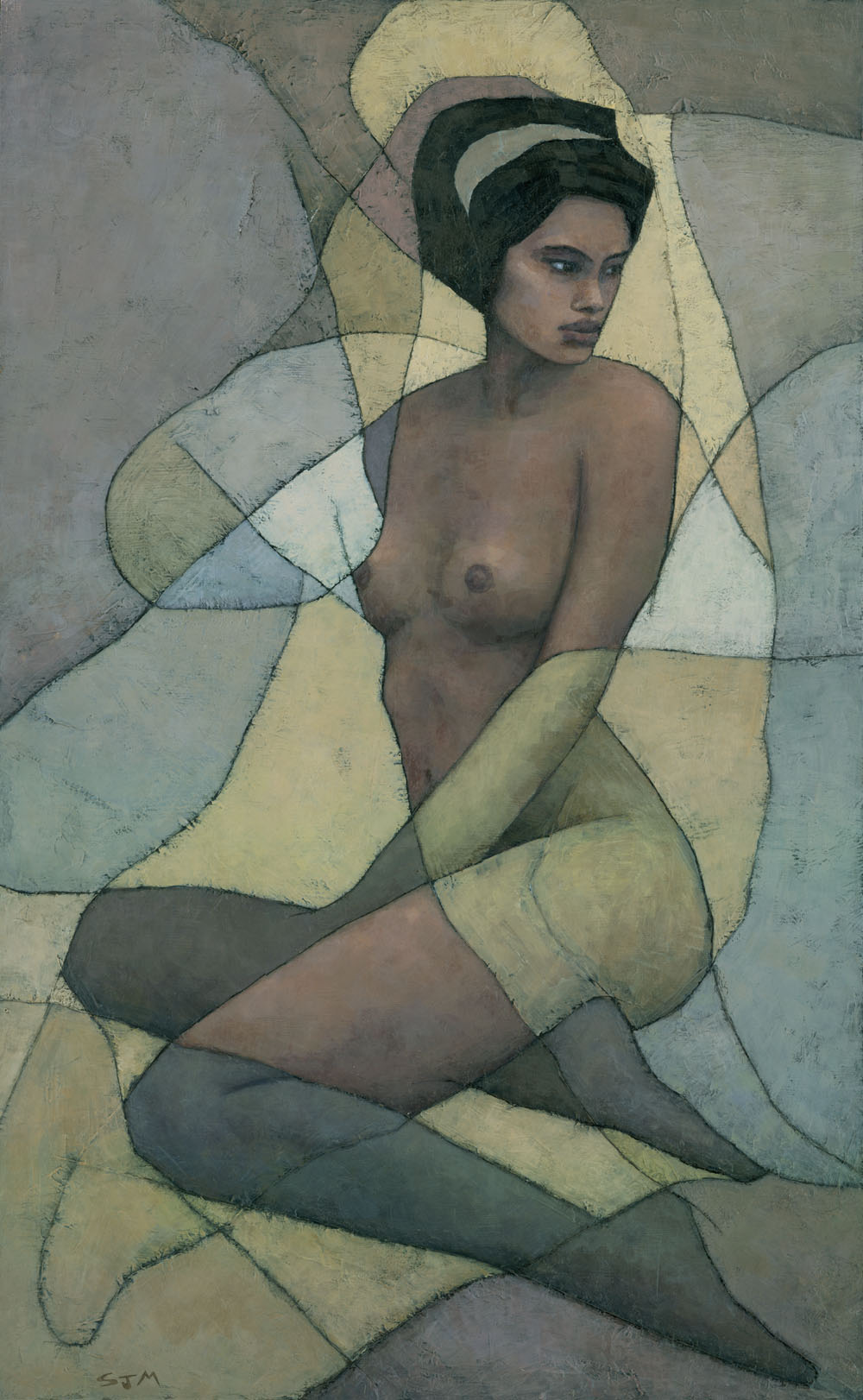 Contemporary art nouveau African woman female nude abstract figure painting by Stephen Mitchell