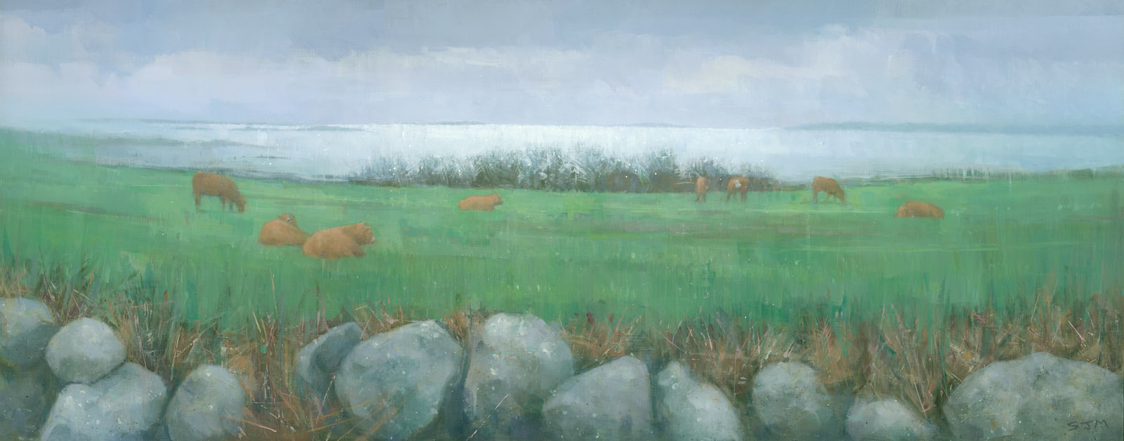 Jersey cows at Tresco, Isles of Scilly, a landscape painting by Stephen Mitchell