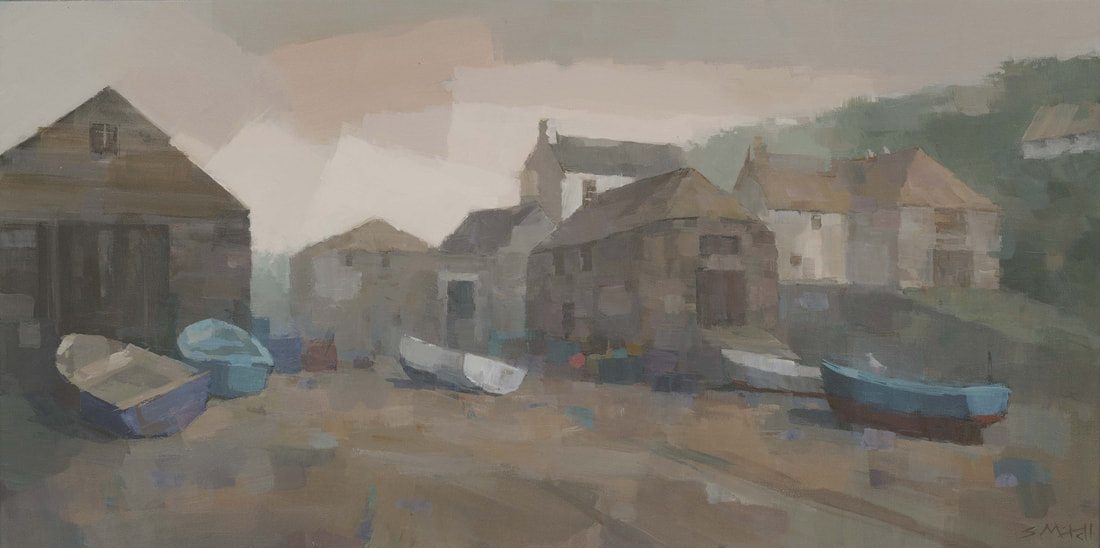 Geevor Tin Mine, a Cornish industrial landscape painting by artist Stephen Mitchell