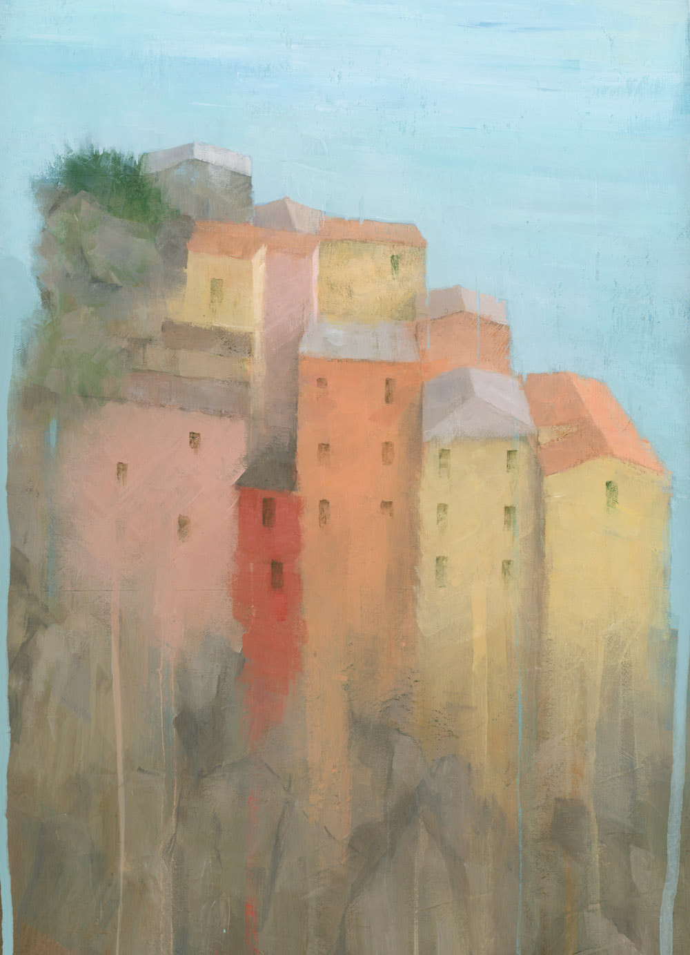 Contemporary Cinque Terre colourful buildings Italian townscape painting by Stephen Mitchell