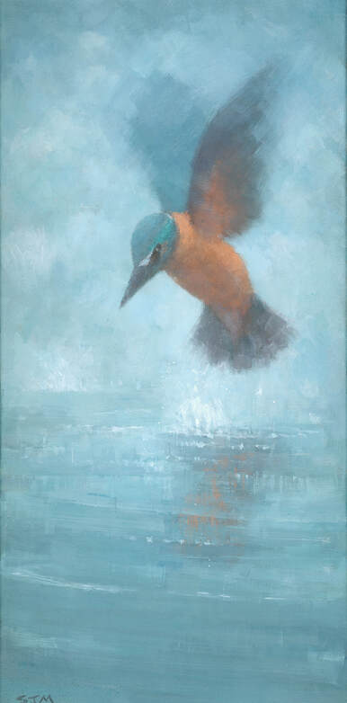 Ethereal Kingfisher bird painting by artist Stephen Mitchell