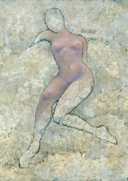 mixed media female nude figure painting by Stephen Mitchell