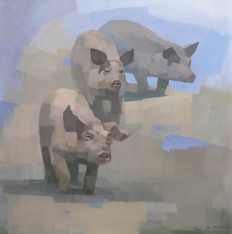 Abstract 3 pig painting by artist Stephen Mitchell