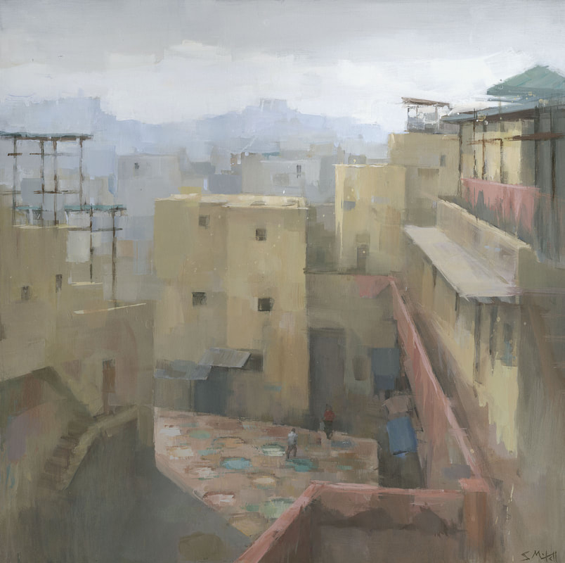 Fez tannery, a Moroccan cityscape painting by artist Stephen Mitchell