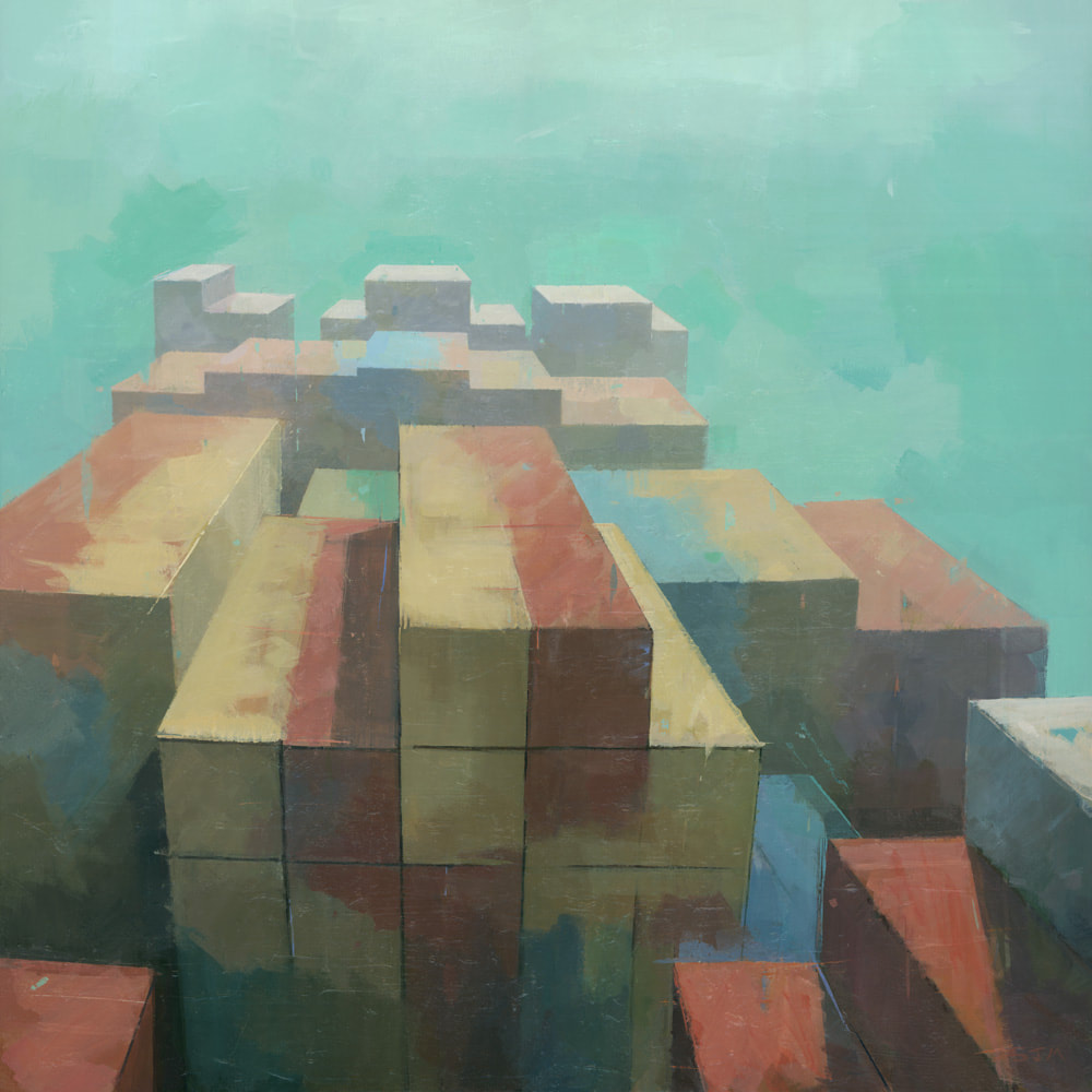 Abstract geometric shipping container painting by Stephen Mitchell
