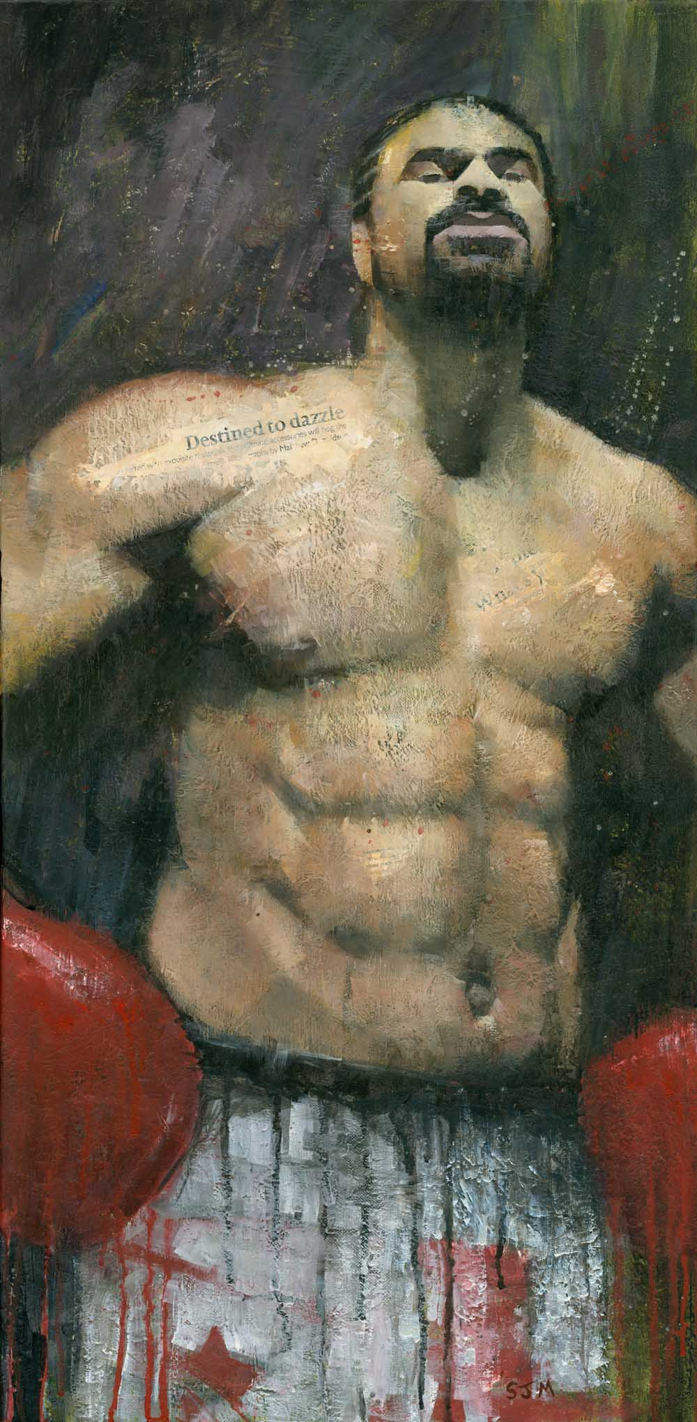 Male figure boxing painting of David Haye by Stephen Mitchell