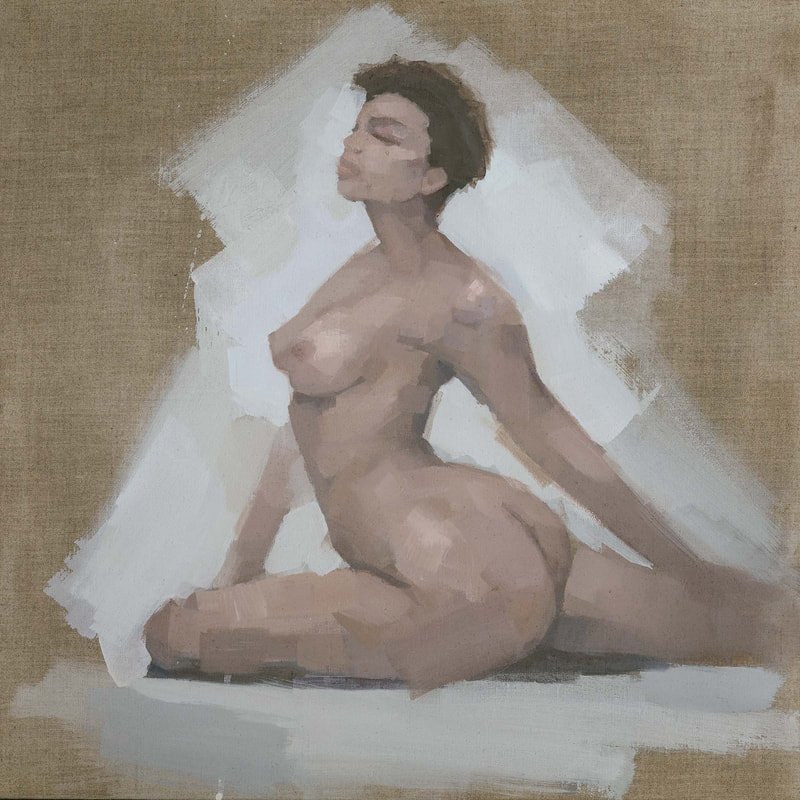 Contemporary black woman female nude figure painting by Stephen Mitchell