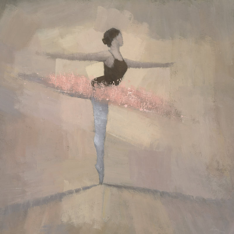 Impressionist ballerina painting by Stephen Mitchell in pastel pink colours.