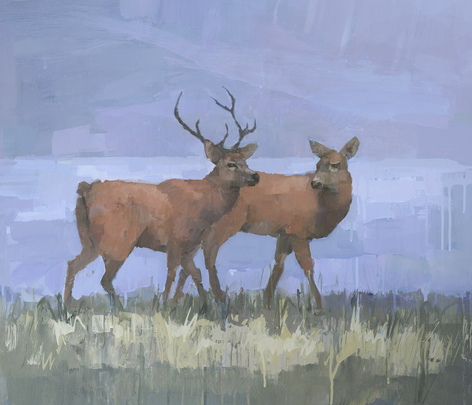 Contemporary red deer painting by artist Stephen Mitchell