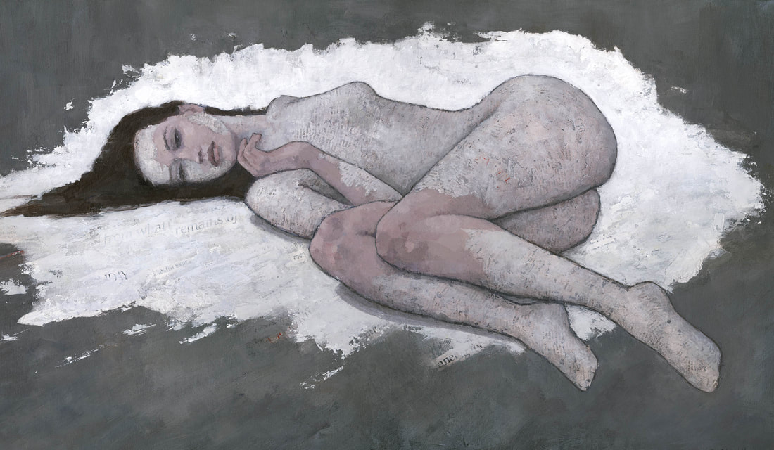 Modern female nude painting in neutral greys by Stephen Mitchell